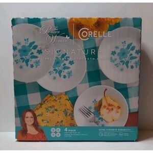 Pioneer Woman 4pc Corelle Appetizer Plate Set "Evie" Teal NEW Sealed Box